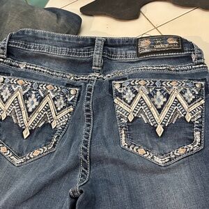 Grace Women's Dark Blue Boot Cut Jeans with Intricate Embroidery